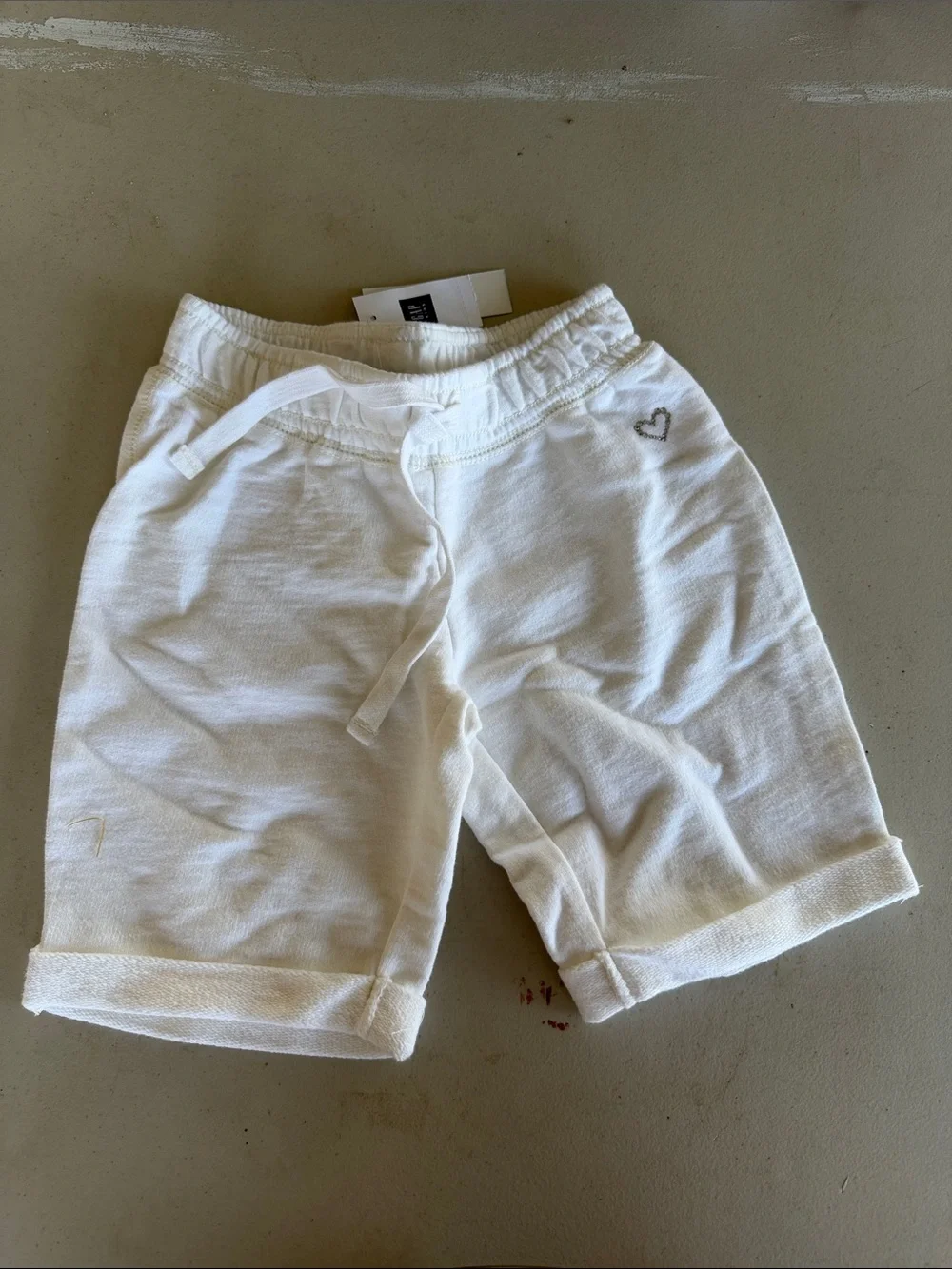 NWT GAPKIDS White Drawstring Kids Lounge Shorts with Heart Stitch